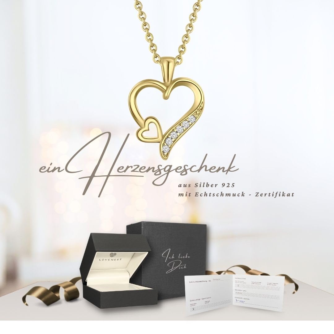 Halskette Damen Gold Herzkette Kette vergoldet Engelsflügel Goldkette Ich liebe Dich Damenkette Herz-Anhänger Goldschmuck Schmuck Geburtstag Valentinstag Jahrestag Geschenke Frauen Freundin