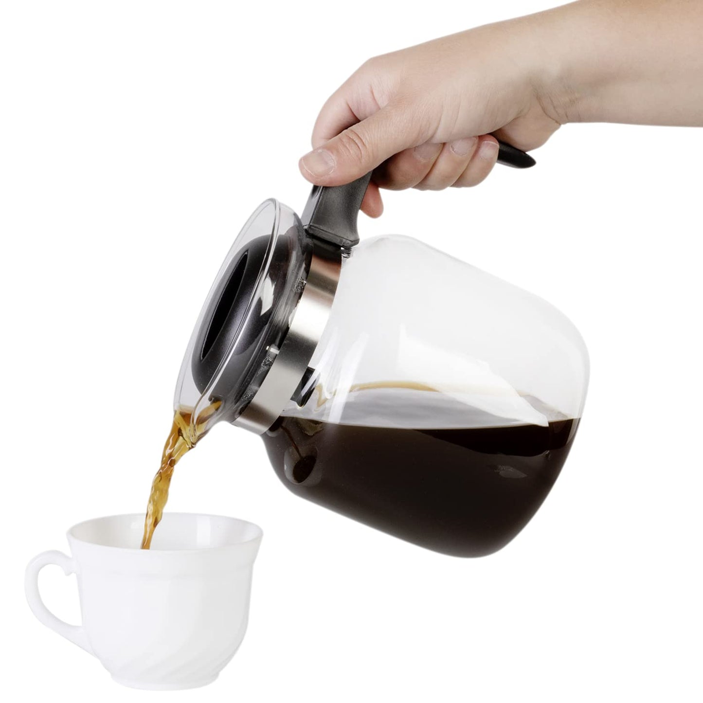 wenco Glaskanne 1,25 l - Ideal für Tee, Kaffee und Kaltgetränke, hitzebeständig, mit Deckel und Ausguss-Öffnung - Spülmaschinenfest und bruchsicher - Transparent/Schwarz