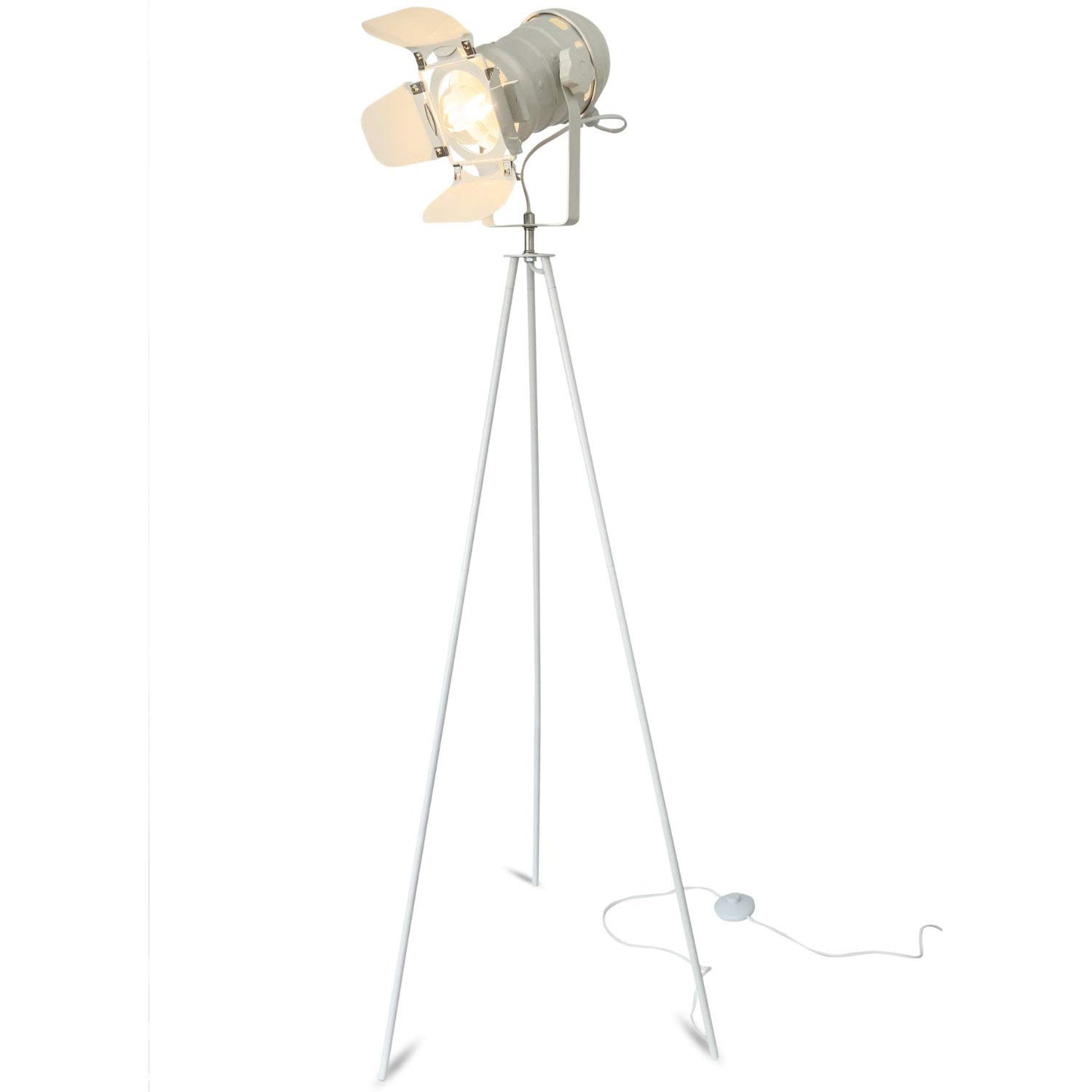 mojoliving Stehleuchte Stativ aus Metall für das Wohnzimmer Schlafzimmer Deko Tripod Retro Studio Design Stehlampe mit Dreifuss Gestell (Stativ Weiss Schirm Weiss)