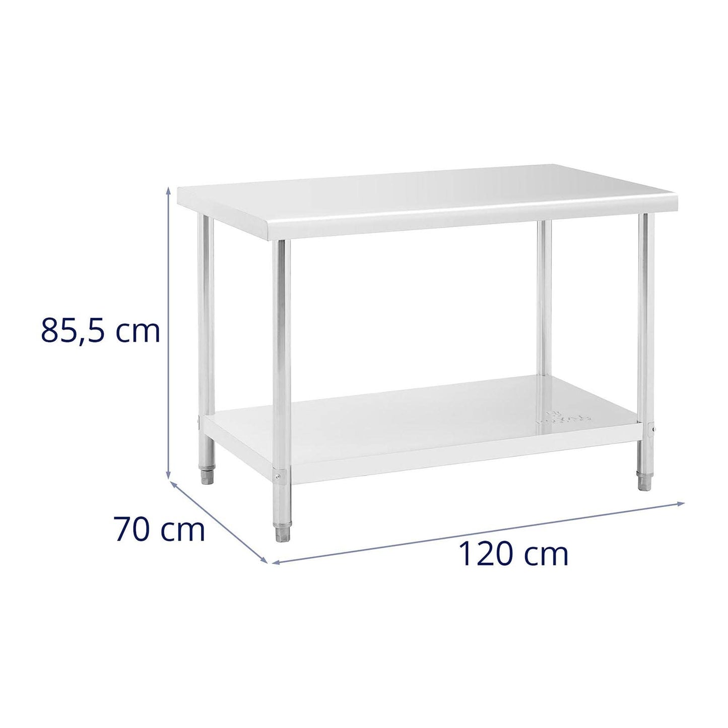 Edelstahl-Arbeitstisch Royal Catering RCAT-120/70-NW – 120 x 70 x 85 cm, höhenverstellbar