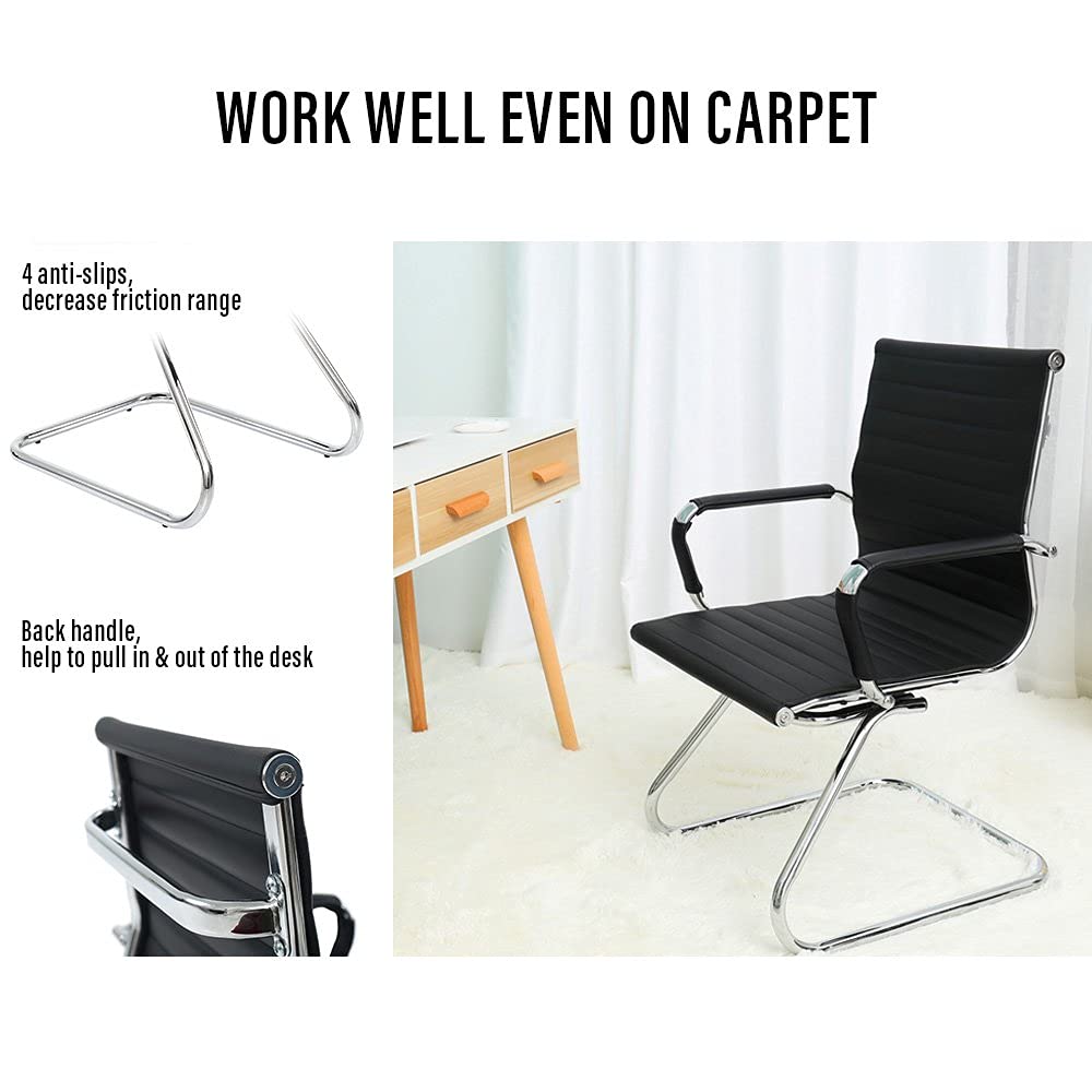 Wahson Freischwinger aus PU-Leder Besucherstuhl mit Chromgestell, Konferenzstuhl 2 Stück (Schwarz)