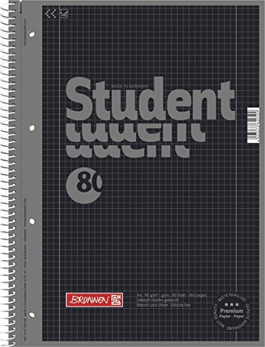 Brunnen 1067928190 Notizblock / Collegeblock Student Colour Code (A4 kariert, Lineatur 28, 90 g/m², 80 Blatt) schwarz
