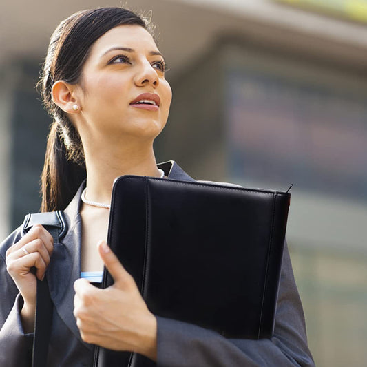 Leathario A4 Konferenzmappe, Schreibmappe A4 mit Reißverschluss, Portfolio Dokumentenmappe Mappe Schreibblock Schwarz