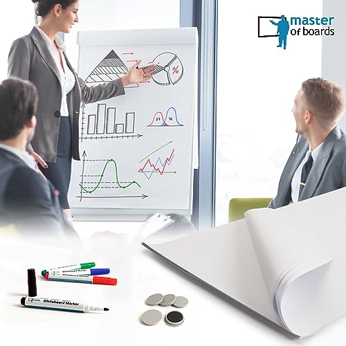 Master of Boards Flipchart Papier Zubehör-Set - Papier blanko Block mit 20 Blatt, 4 Marker Stifte, 5
