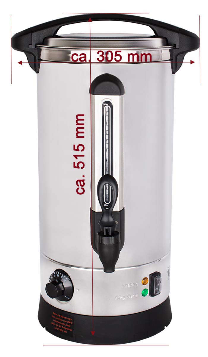 Beeketal BGWK10 Profi Glühweinkocher, Edelstahl, 10L Gastro Heißgetränkespender mit Thermostat 30-110°C, Anti-Tropf-Zapfhahn und Füllstandsanzeige