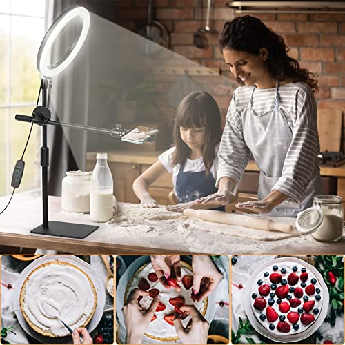 10 Zoll LED Ringlicht mit Stativ Handy, Overhead Stativ Handy mit Ringlicht, Dimmbare LED Tischringlicht für YouTube-Videoaufnahmen, Selfie, Makeup, Tik Tok, Fotografie Kompatibel mit Smartphone