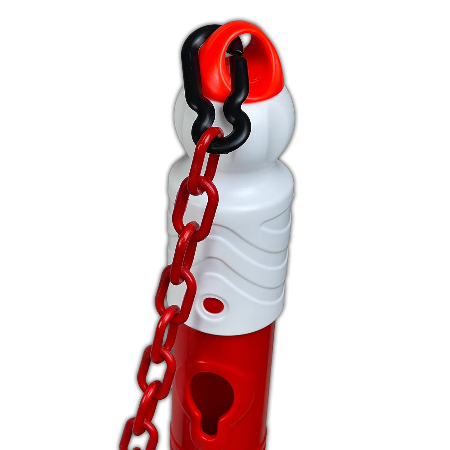 UvV Duo 2 x Kettenpfosten Kettenständer inkl. 5 Meter Kette - Absperrpfosten, Ø63 x 1000mm, schwere Fußplatte ca. 5 kg, gut sichtbar mit Klasse 2 Reflexfolie