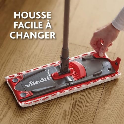 Vileda Ultramax Power Wischer Nachfüllpack – 2x 2in1 Mikrofaser-Ersatzbezug mit PowerZone für gründliche Bodenreinigung (Weiß/Rot)