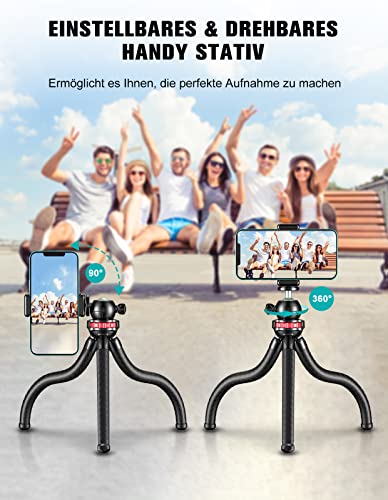 CIRYCASE Flexibler Handy Stativ, Mini Selfie Stick Stativ für Smartphone mit Kabelloser Fernbedienung, 360° Drehbar Tragbarer Kamera Stativ Handy-Foto & Videokits Kompatibel mit iPhone, Galaxy, Kamera