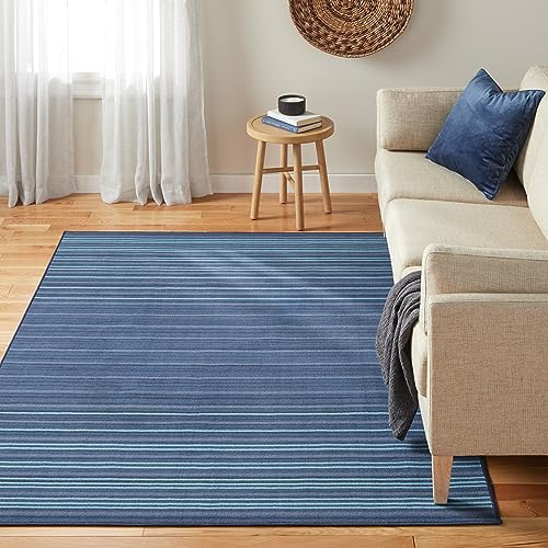 Town & Country Basics Layne Everwash™ Teppich, modern, gestreift, waschbar, mit Rutschfester Unterseite, Haustierfreundlich, Marineblau, Blau, 2,1 m x 3,1 m