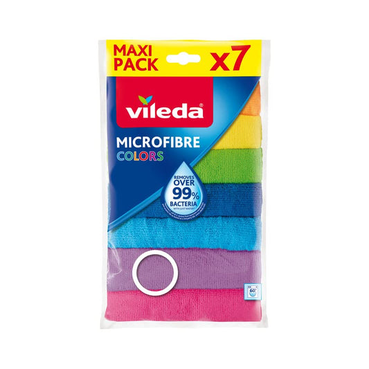 Vileda Mikrofasertücher Colors, Allzwecktücher Multipack aus Mikrofasern, 30 x 30 cm, Mehrfarbig zur Unterscheidung der Anwendungsbereiche, 7er Pack