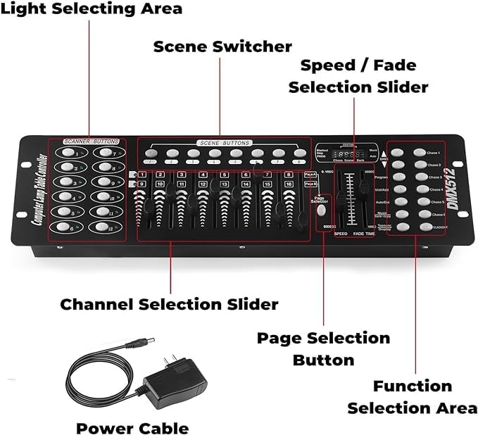 DMX Controller, 192 DMX 512 Bühnen DJ Licht Controller, Beleuchtungs mixer Board Konsole mit DMX Kabel, DMX Konsolen Kit für Lichtshows, Party, Disco, Pub, Nachtclub, DJ-Bars und Moving Heads