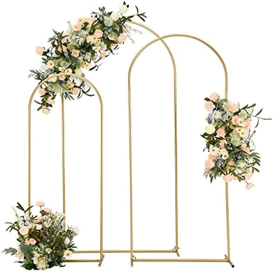 Hochzeitsbogen-Hintergrundständer 3 Stück,Goldfarben Metall Hochzeit Hintergrund Stand für Geburtstagsparty, Hochzeit, Zeremonie, Babyparty, Gartenballon, Dekoration(6.6FT,5.9FT,4.9FT)