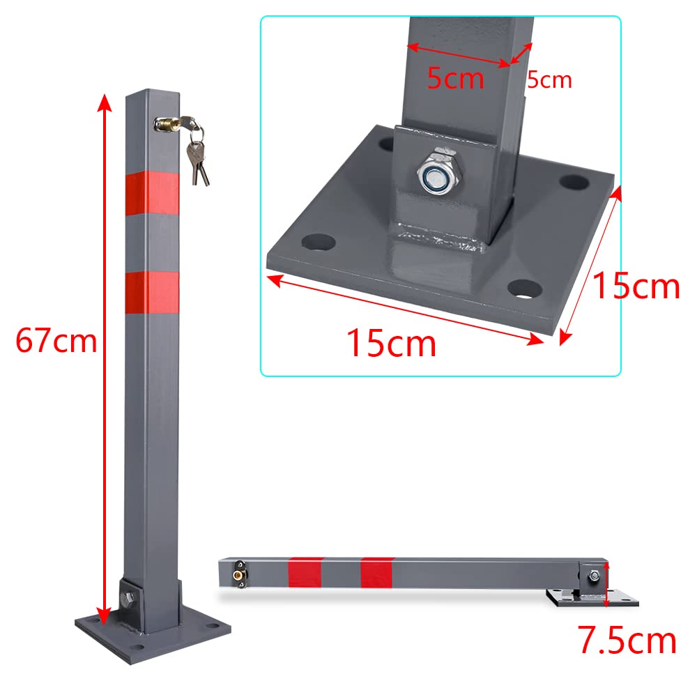 Ansobea Parkpfosten mit 3 Schlüssel klappbar Absperrpfosten, Stahl Parkplatzsperre Parkplatzsperren mit Reflexstreifen, Robust Standfuß Sperrpfosten Set