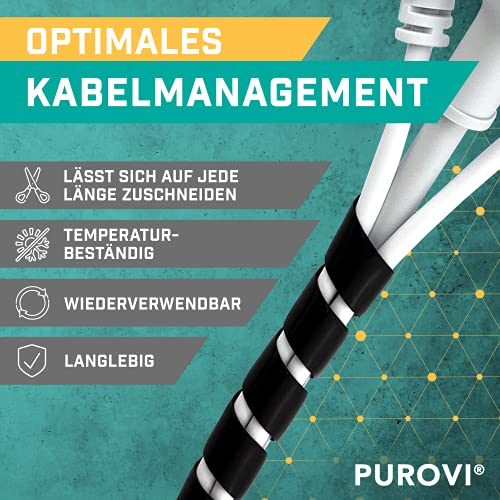 Purovi Kabelspirale 10 m Schwarz – Flexibler Spiralschlauch zum Kabelmanagement, zuschneidbar und temperaturbeständig