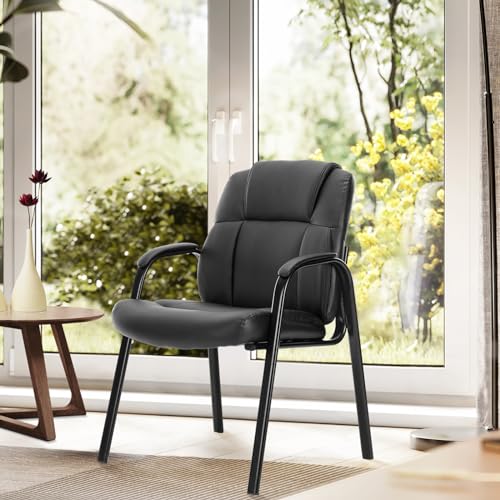 Sweetcrispy Empfangsstühle, Konferenz-Besucherstühle, Bequeme Arbeitsstühle, Bürostühle mit hochwertiger Polsterung und Kunstlederbezug, Wartezimmerstuhl mit Armlehnen, gepolstert, 1er-Set