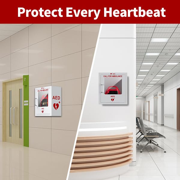 ISOP AED-Defibrillator-Aufbewahrungsschrank | Wandmontierte Erste-Hilfe-Box | AED-Alarmkasten aus Stahl, passend für die meisten AED-Modelle, für Zuhause, Büro, Pflegeheim, Bus