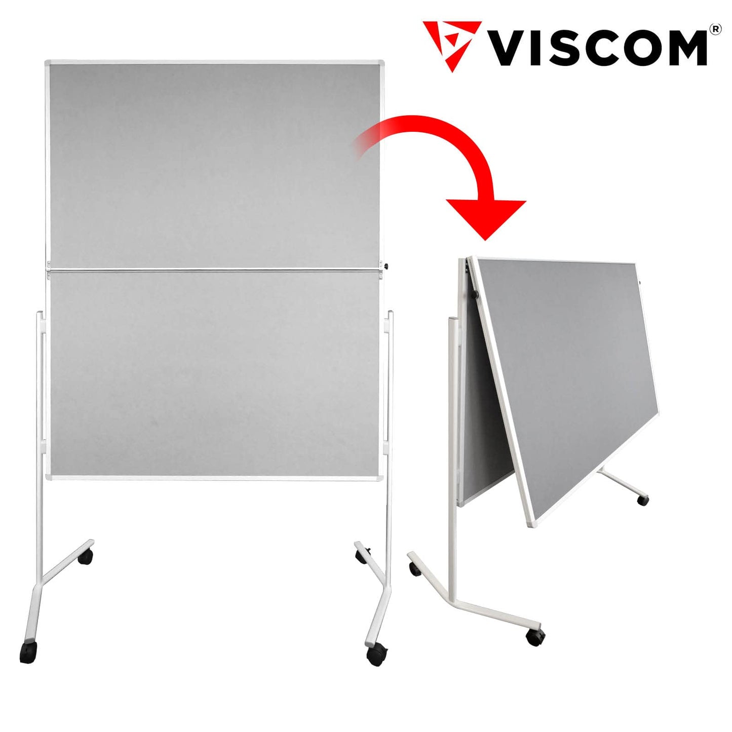 Moderationstafel FOLD - klappbare Metaplanwand mit Filz-Oberfläche - mobil dank Rollen - beidseitig nutzbar - Filz-Moderationswand 120x150 cm - Grau