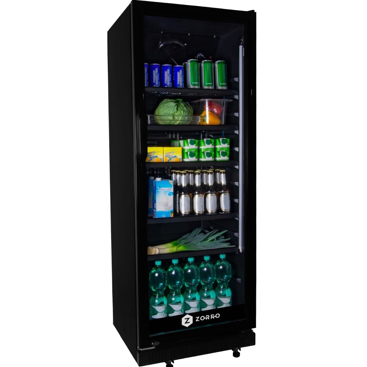 ZORRO - Getränkekühlschrank ZKB 360 - schwarz - Flaschenkühlschrank - Kühlschrank mit Glastüre - Gastro Getränkekühler - Partykühlschrank