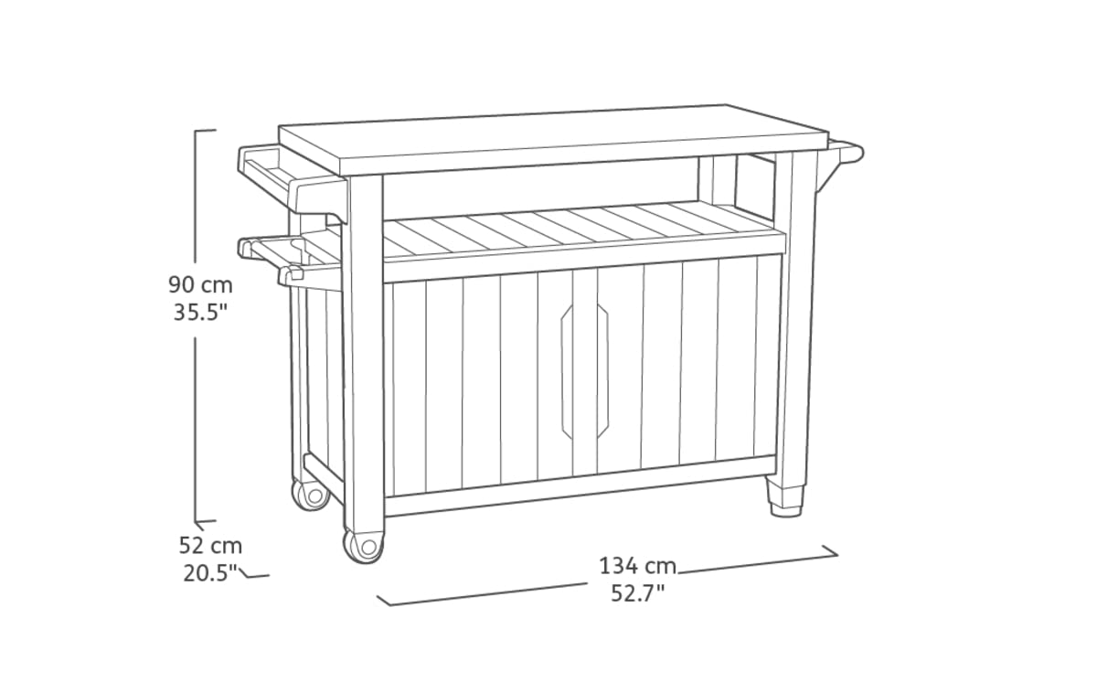Keter Unity XL BBQ Beistelltisch, Abmessungen 134x51.7x89.6cm, grau, wetterfest, Arbeitsplatte aus Edelstahl, Outdoor Sideboard, perfekt für das Grillen im Frühling