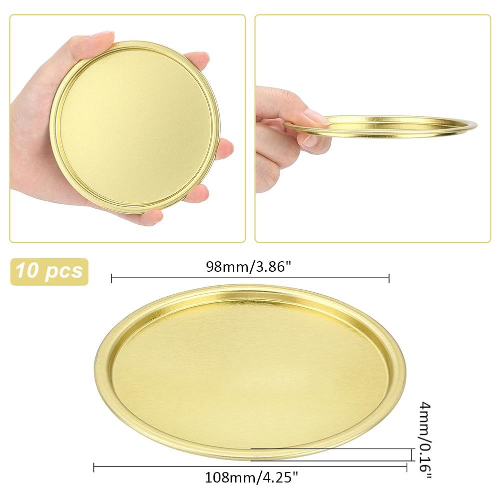 OLYCRAFT 10 Stück 110mm Metall Platte Kerzenhalter Gläser für Kerzen Eisen Rund Platte Kerzenhalter Kerzenuntersetzer Retro Gold Kerzenhalter Für Hochzeit Party Bankett Tischdekoration