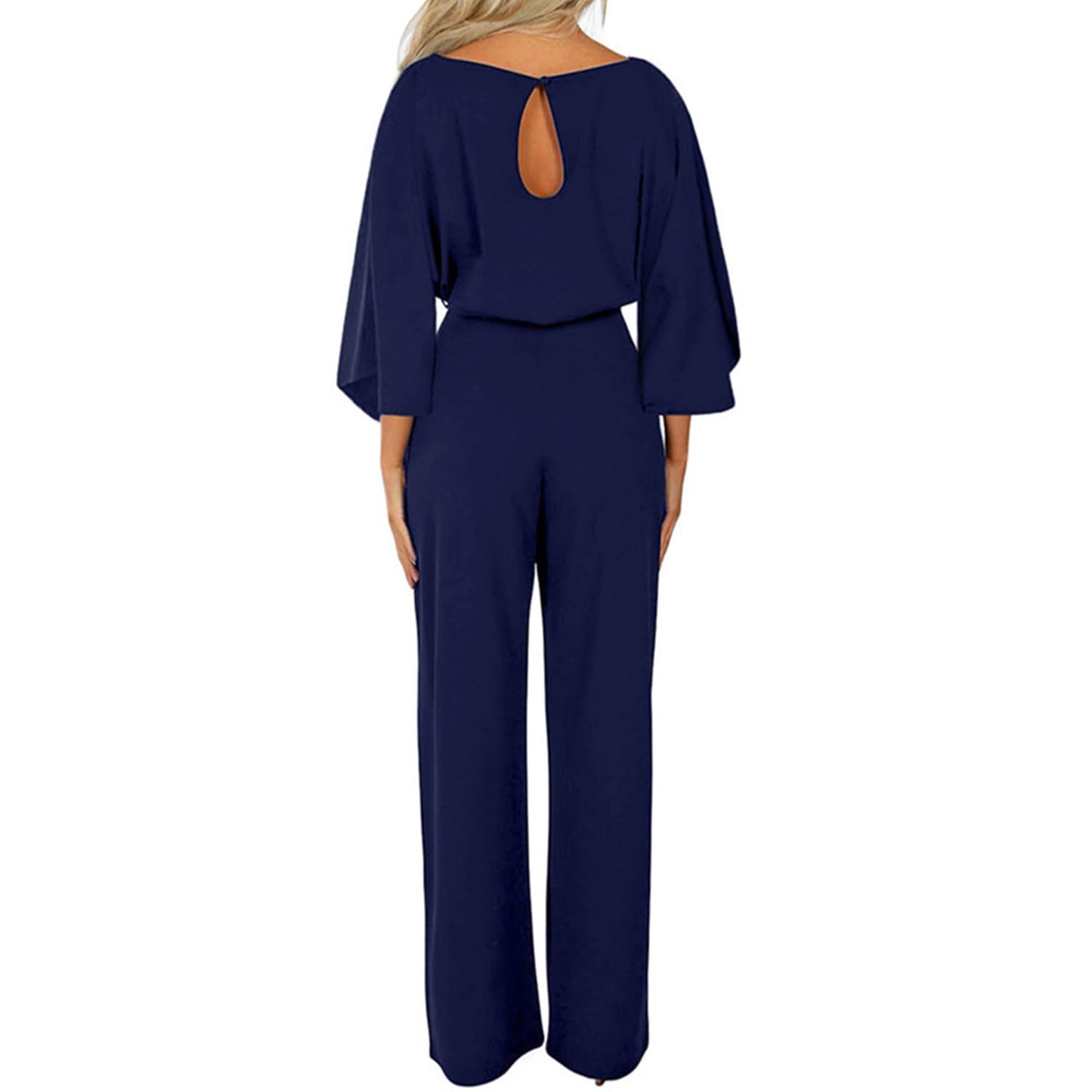 Coloody Damen Lang Jumpsuit Overall Hosenanzug Elegant Romper Kurzarm Rundhals Playsuit mit Gürtel Hosenanzug Breite Weites Bein Overall