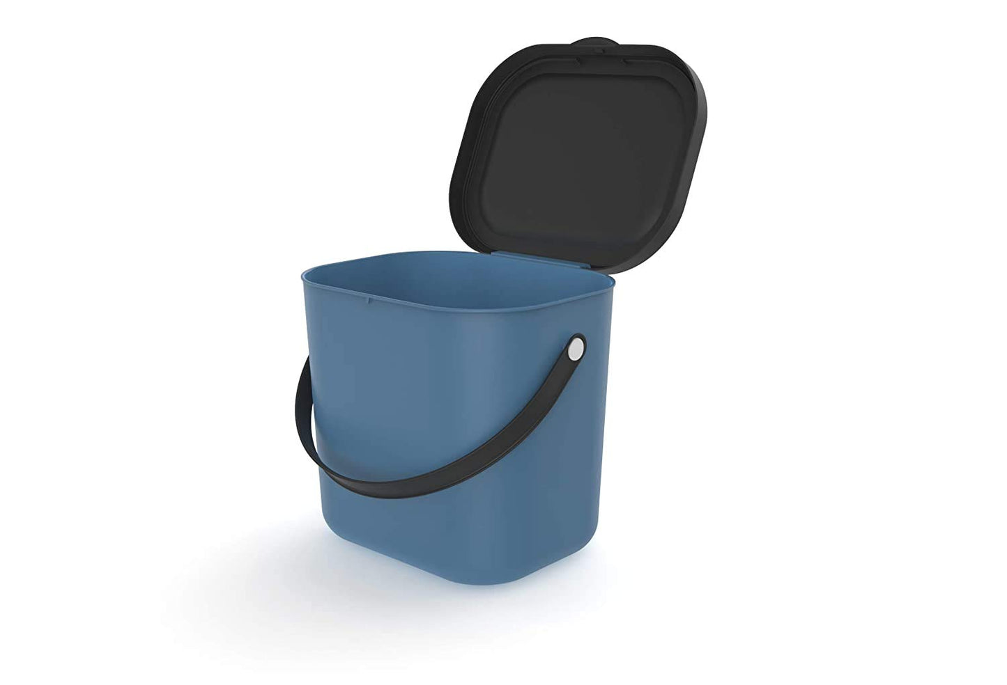 Rotho Albula Biomülleimer 6l mit Deckel und Henkel für die Küche, Kunststoff (PP) BPA-frei, blau/anthrazit, 6l (23.5 x 20.0 x 20.8 cm)