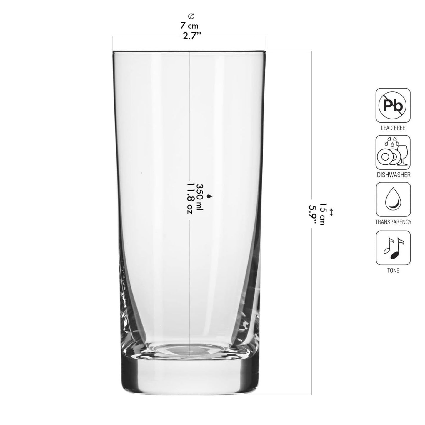 Krosno Longdrinkgläser Wassergläser Trinkgläser | Set von 6 | 350 ML | Blended Kollektion | Perfekt für Zuhause, Restaurants und Partys | Spülmaschinenfest