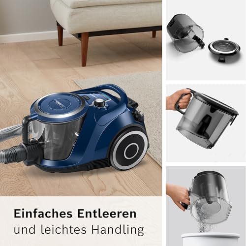 Bosch Staubsauger beutellos Serie 6 BGC41X36, Bodenstaubsauger, ideal für Allergiker, Hygiene-Filter, Bodendüse für Parkett, Teppich, Fliesen, Starke Saugleistung, leise, 700 W, blau