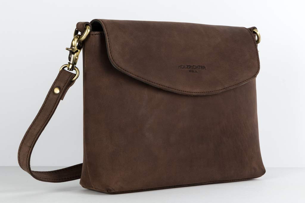 Holzrichter BERLIN Umhängetasche No 1-2 (M) dunkelbraun - Kleine Handtasche für Damen handgefertigt aus Premium-Leder…