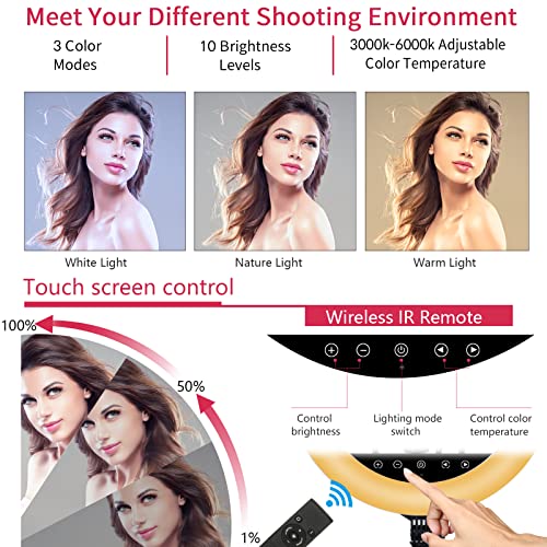 21 Zoll LED Ringlicht mit Stativständer, großes Ringlicht mit Touch Panel für YouTube Vlog Videoaufnahmen, Makeup Studio Portrait mit Fernbedienung, CRI>97