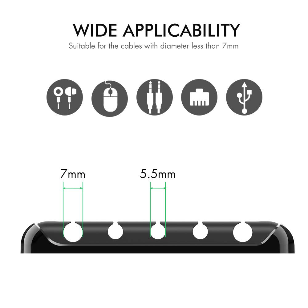 AHASTYLE Kabelhalter Kabel Organizer mit 5 Steckplätzen Kabelmanagement Schreibtisch Kabelclip Organisation für Büro Zuhause und Auto USB-Kabel/Netzkabel/Draht (Schwarz)