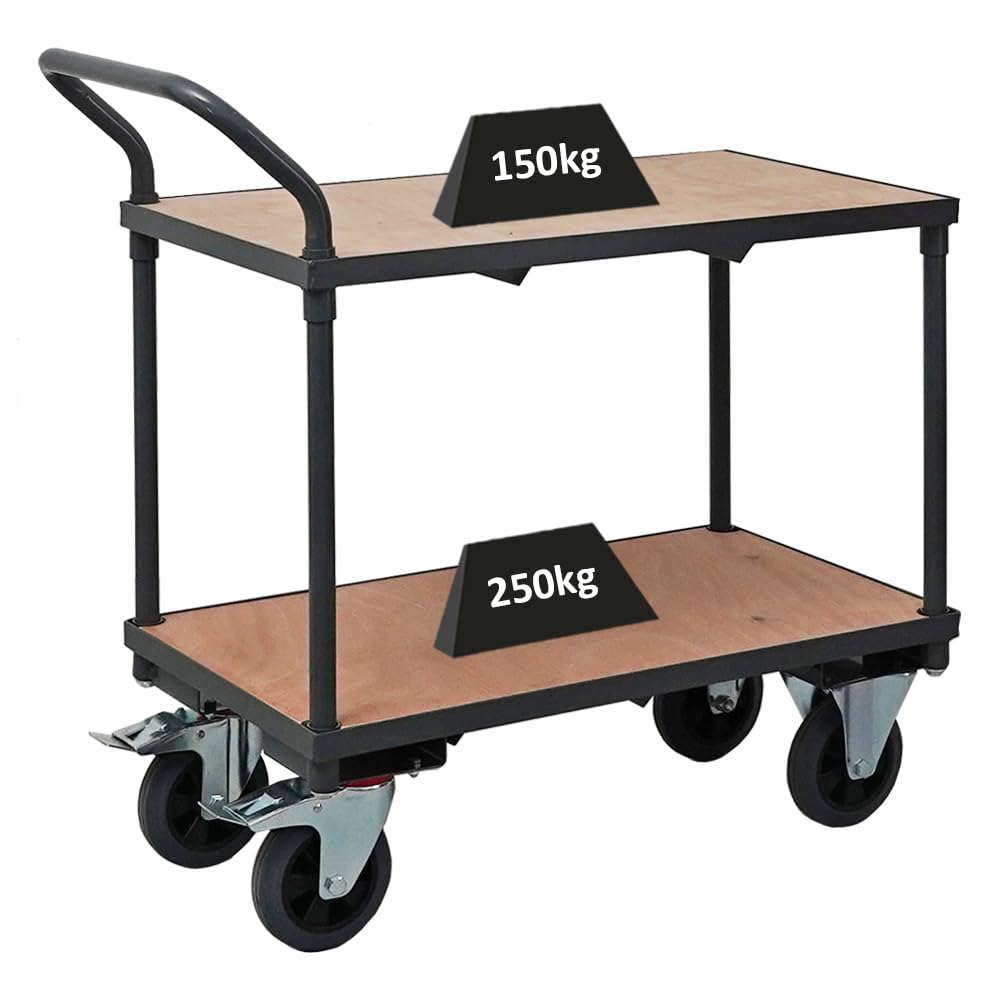 PROREGAL Tischwagen Transportwagen Handwagen Materialwagen Pro mit 2 Etagen | HxBxT 95x50x97cm | Traglast 400kg | Grau