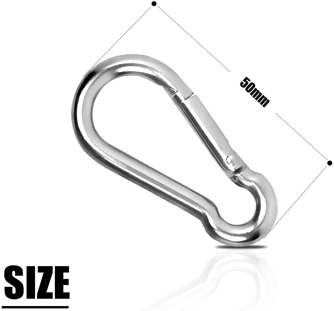 LISOPO 10er Karabinerhaken Edelstahl 304, Karabiner mit Schnappverschluss 50mm x 5mm belastbar Karabinerhaken Premium-Qualitätsstahl für alle Zughilfen und Griffe mit Einer Öse