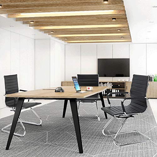 Wahson Freischwinger aus PU-Leder Besucherstuhl mit Chromgestell, Konferenzstuhl 2 Stück (Schwarz)