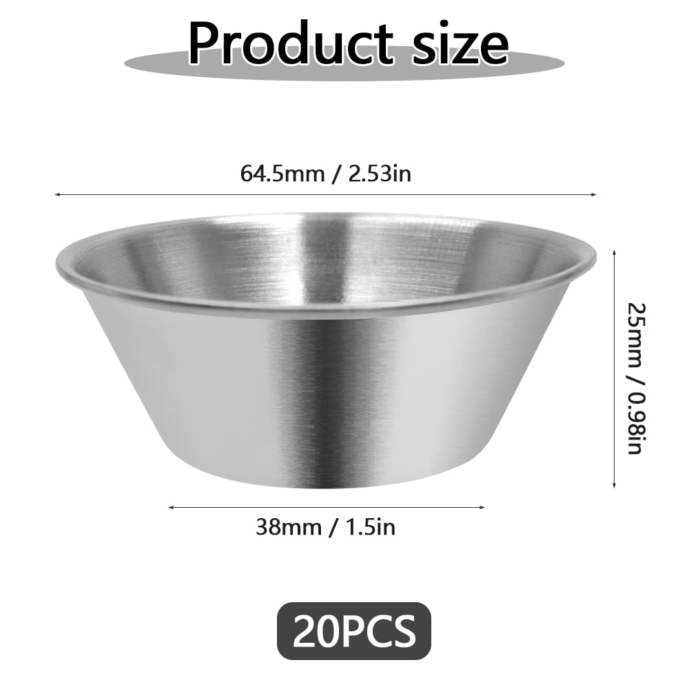 GOIYZTTR 20 Stück Saucenschälchen Saucenbecher 304 Edelstahl Mini Schüsseln für Saucen 1.5 oz Stapelbar Dipschalen Geeignet zum Servieren Dips Saucen und Gewürzen