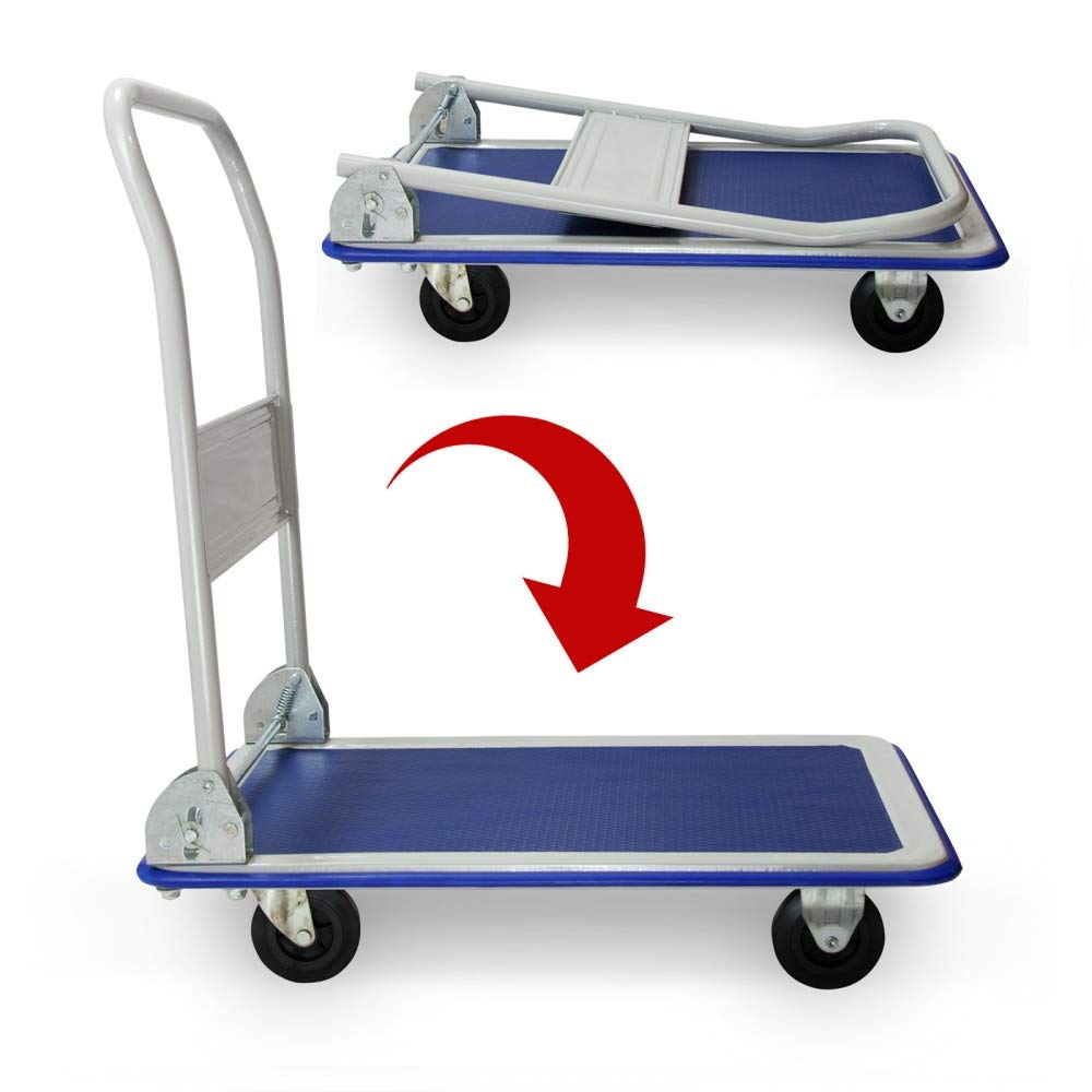 Grafner Industrie Plattformwagen mit pannensicheren Reifen, klappbar, 150 kg Tragkraft, Antirutsch-Beschichtung und gummierter Kantenschutz, große Ladefläche 47 x 72,5 cm, Transport Wagen Trolley