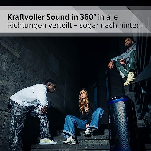 Sony SRS-XV800 - Bluetooth, Party Box Lautsprecher, Kraftvoller 360° Sound, tragbar, 5 Front-/2 Rücklautsprecher, MEGA Bass, 25h Akkulaufzeit, LED Licht, IPX4 wasserdicht, Schnellladung– Schwarz