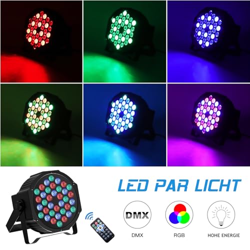 4 Stücke 36 LED Par Strahler Bühnenlicht mit Lichtstativ, 72W Discolicht Partylicht mit Fernbedienung, RGB DMX512 7 Modi Beleuchtung Partylicht Lichteffekte für Party Bar Stage Feste Show Weihnachten