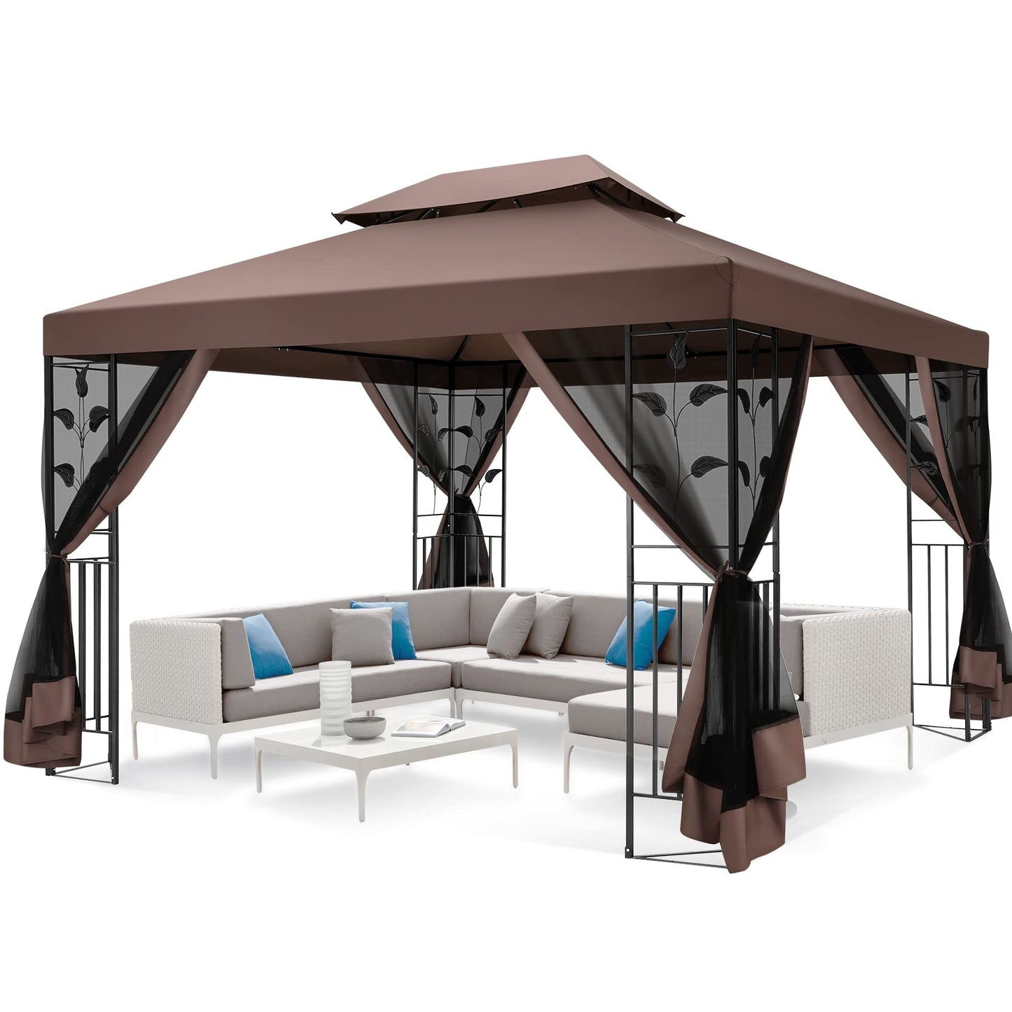 COBIZI Gartenpavillon Mit Moskitonetz Pavillon 3x4 Wasserdicht Stabil Winterfest Pavillon Metall Winterfest Sturmfest Garten Pavillon Wetterfest Gazebo Pavillon Metall Pavillon