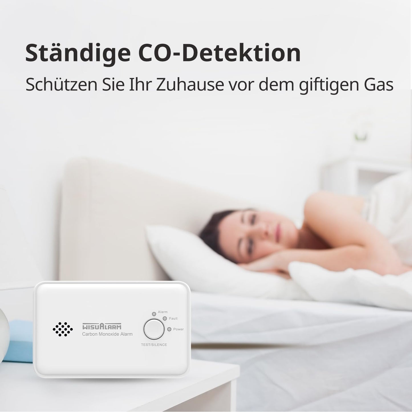 Wisualarm Kohlenmonoxid Melder, CO Melder 10 Jahre Batterie, CO Warner Zertifiziert durch TÜV nach EN50291