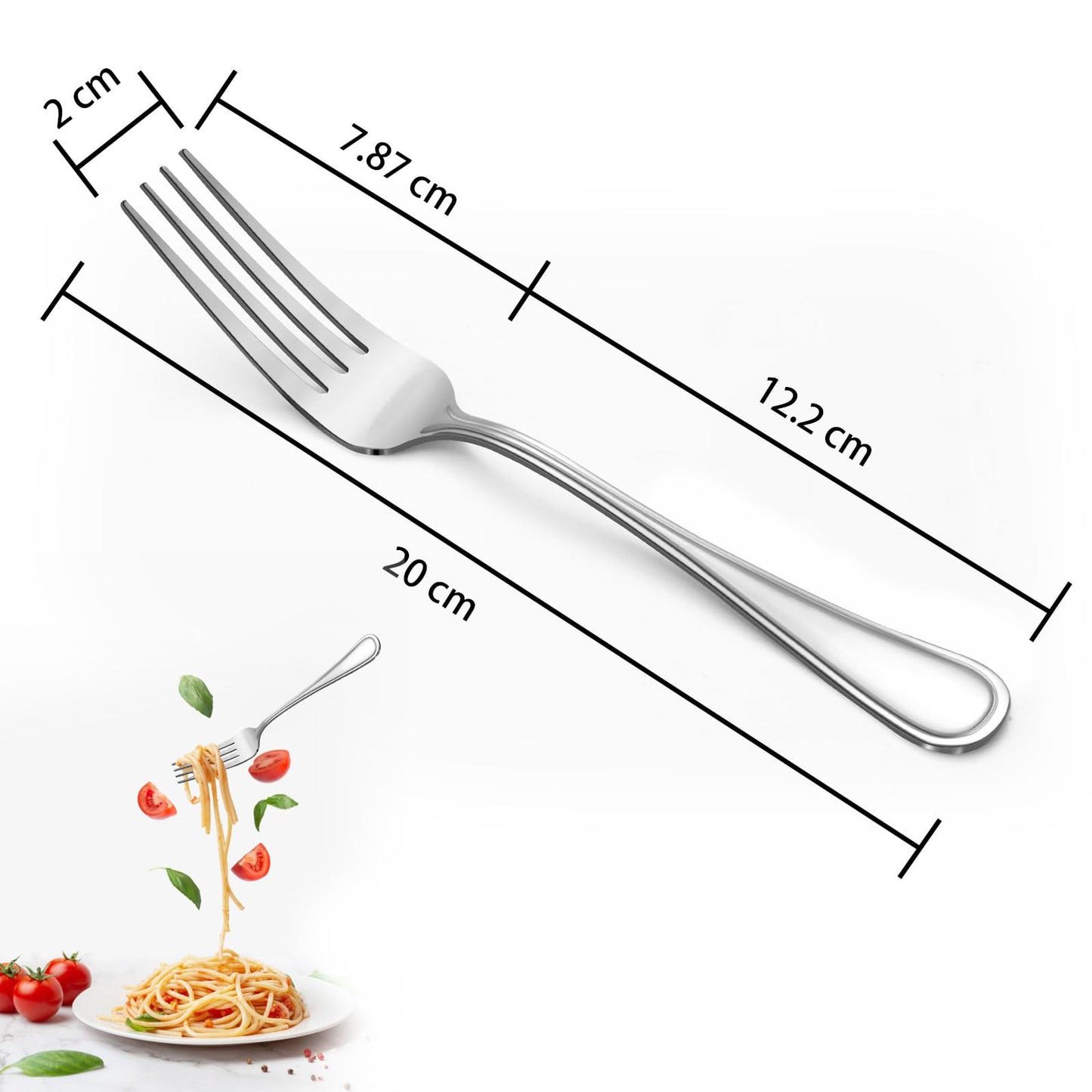 BEWOS Gabeln24 Stück, 7,9”(20cm) Gabeln Set, Edelstah Gabel, Tafelgabeln, Besteck Gabeln, Kuchengabeln Spiegelpoliert, Dessertgabeln Spülmaschinenfest, Tafelgabeln Geeignet für Haus, Restaurant, Hotel