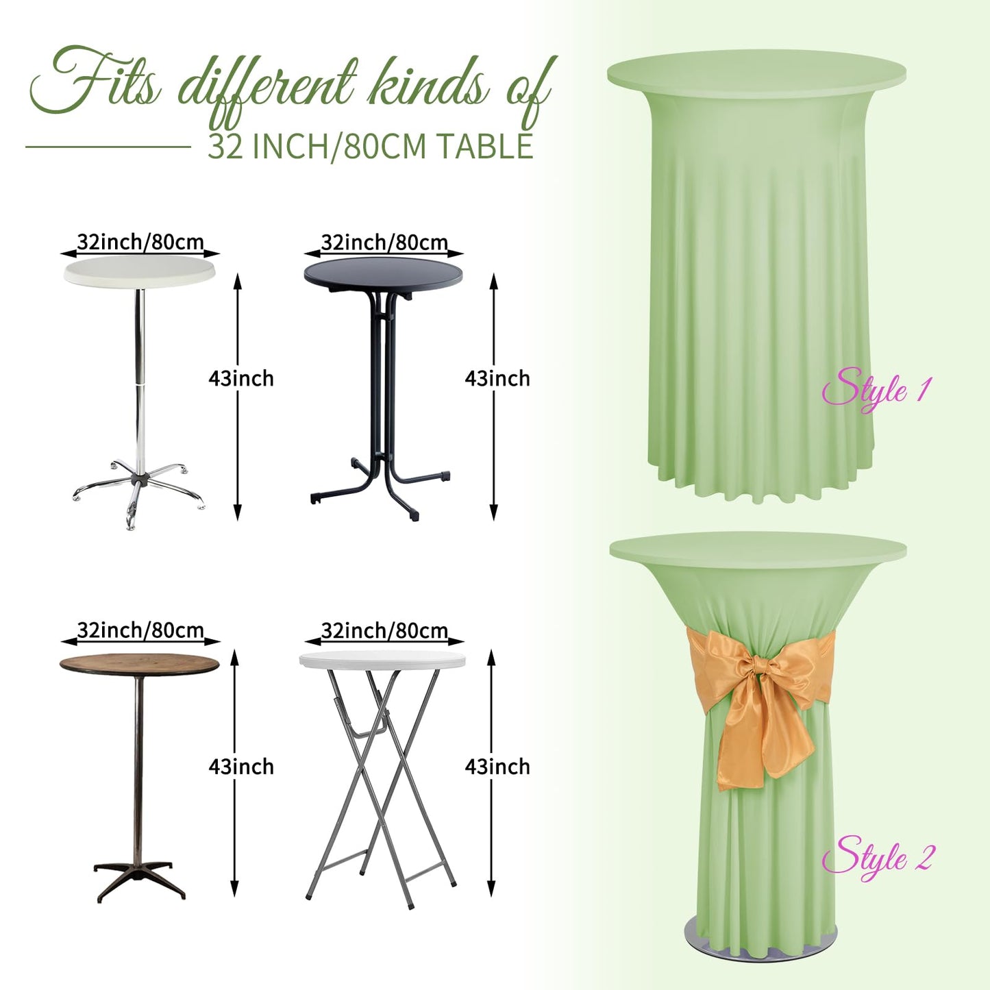 LYAFS 2er-Set Salbeigrün Stehtisch Hussen Stretch Stehtisch Tischdecke mit Rock, 80x110cm Runder Cocktail-Tischrock, Bistrotisch-Bartisch-Abdeckung für Bar, Party, Hochzeit, Banketttisch,Geburtstag