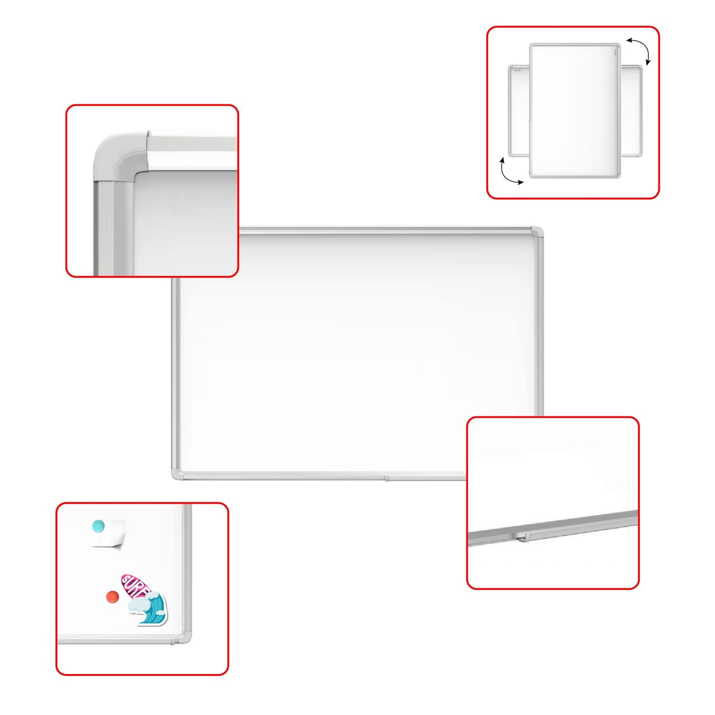 ALLboards Magnetisches Whiteboard 240x120cm Magnettafel mit Aluminiumrahmen Premium EXPO und Stifteablage, Weiß Magnetisch Tafel, Trocken Abwischbar, Wiederbeschreibbar Weißtafel