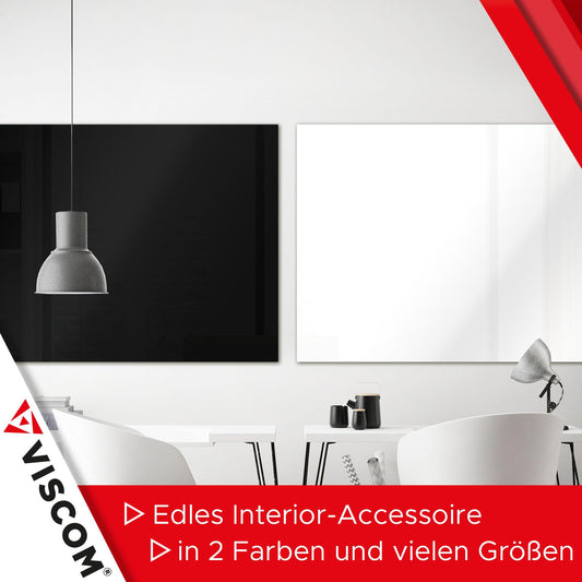 VISCOM Glas-Magnettafel - 65 x 100 cm in sattem Schwarz - rahmenlose Magnetwand - Memoboard magnetisch, beschreibbar & trocken abwischbar - inkl. Magnete, Stift, Tafellöscher