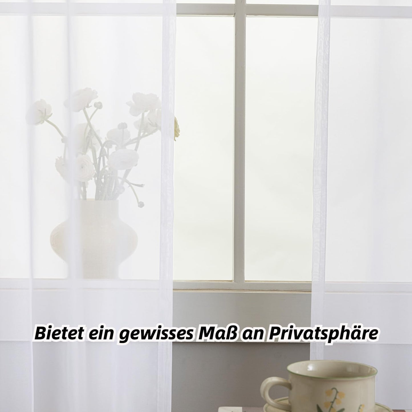 MYSTIC-HOME Gardinen Weiss Transparent - Voile Gardinen Wohnzimmer Modern - Luftige Soft und Sonnenlichtfilterung - Rod Pocket Vorhang Weiß Durchsichtig für Schlafzimmer, Weiß 2er Set H245 x B140 cm