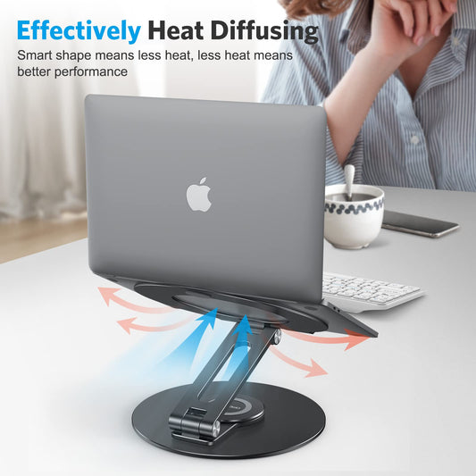 OMOTON Laptop Ständer mit 360° Drehbarer Basis, Faltbarer Laptop Halterung Doppelter Schaft für Zusammenarbeit, Geeignet für MacBook pro, air, Huawei, Lenovo, HP usw. bis zu 16 Zoll, Schwarz