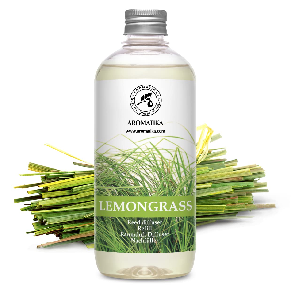 Raumduft Nachfüller Lemongrass - Zitronengras 500ml - Nachfüllflasche mit Naturreinem Ätherischen Lemongras Öl - Intensiv & Langanhaltend Natürlicher fur Raum - Küche - Bester Raumlufterfrischer