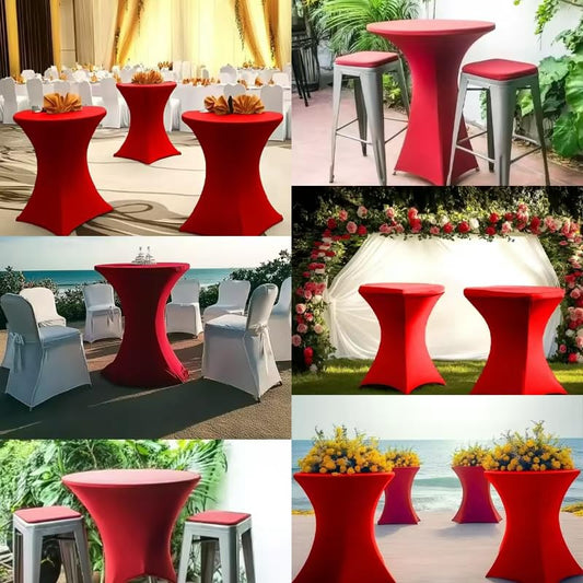 Vnituasr 10 Sets rote Cocktail Tischhussen, Barstretch-Tischhussen für Bistrotische Ø 80-85 cm, runde Tischtücher für Partys, Bankette und Stehtische (80 x 110 cm, rot)