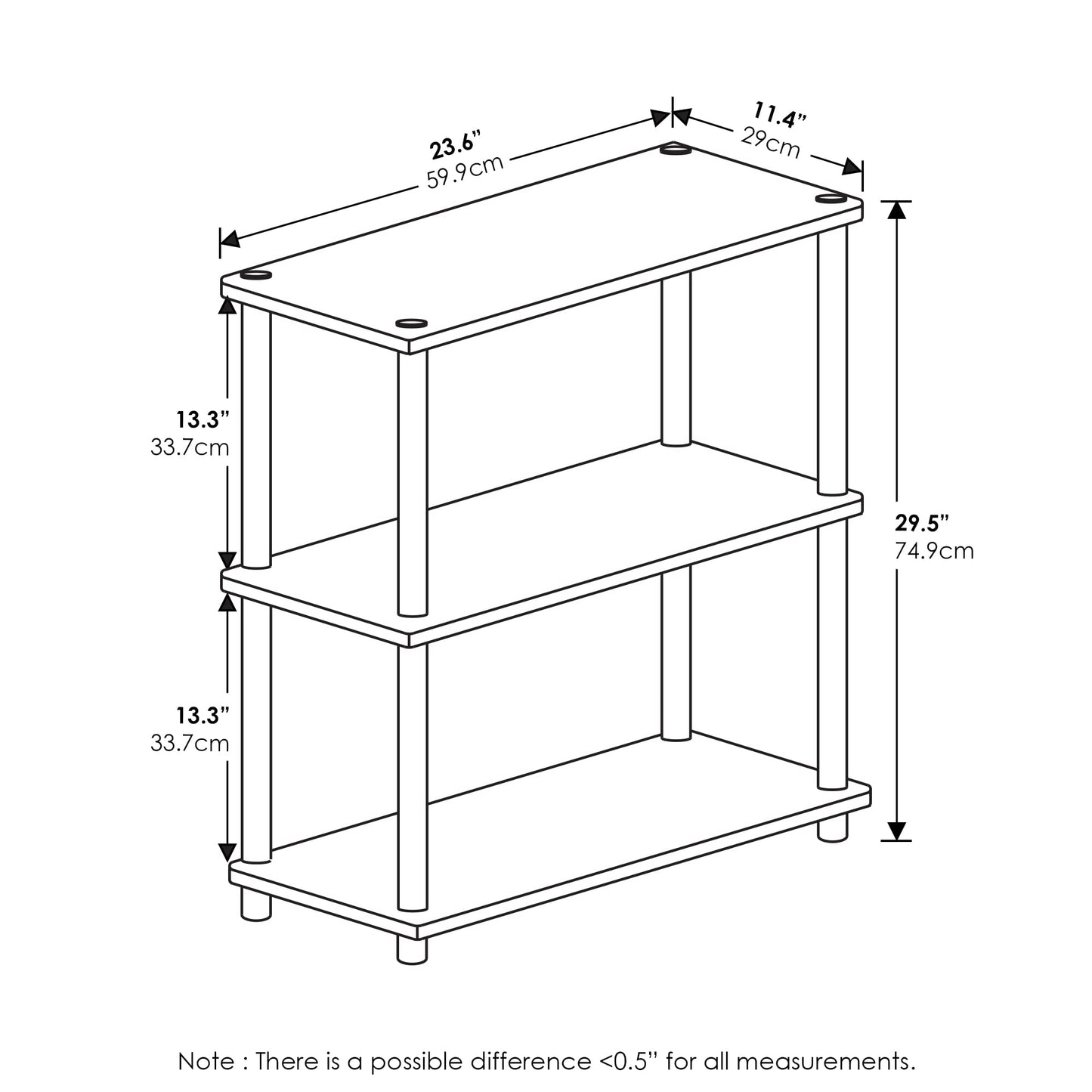 Furinno Turn-N-Tube 3-stufiges kompaktes Mehrzweckregal, Aufbewahrungsregal, mit Runde Rohre, Buche/Weiß